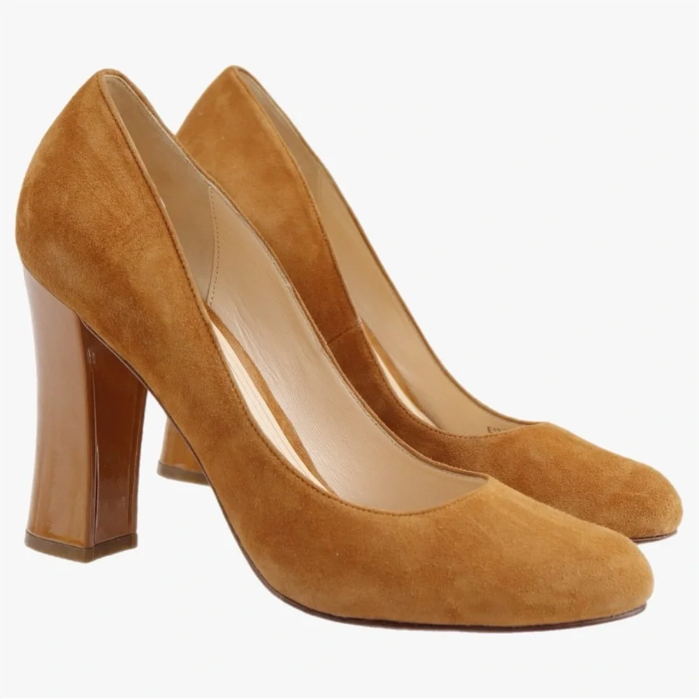 Cole Haan Chelsea Flared Block Heel High Pumps Size 10.5 Tan Chestnut Color